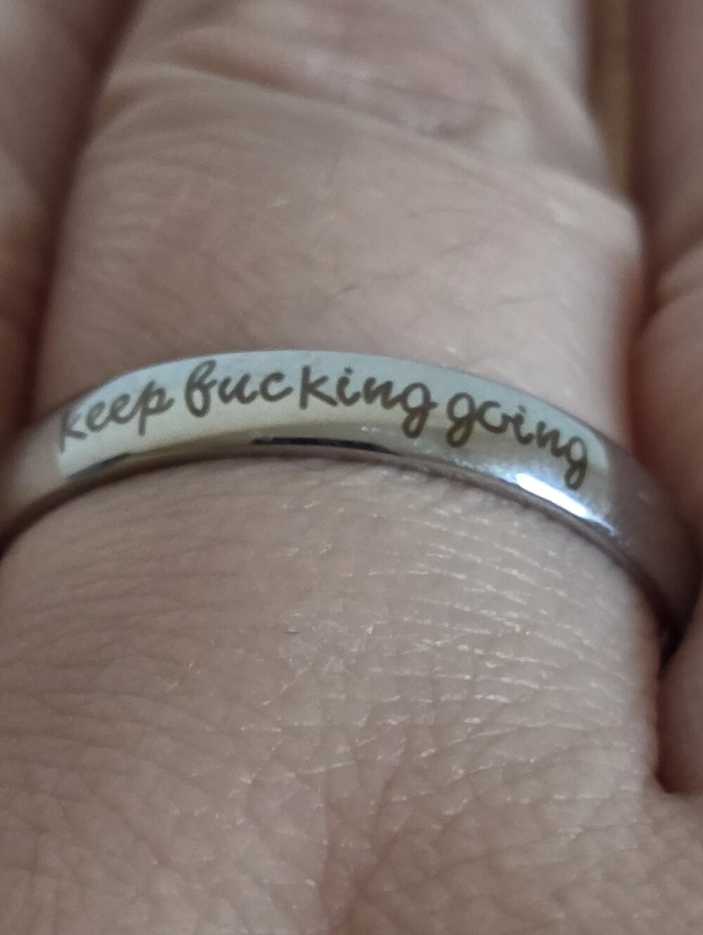Keep F***ing Going Engraved Stainless Steel Ring Size 13